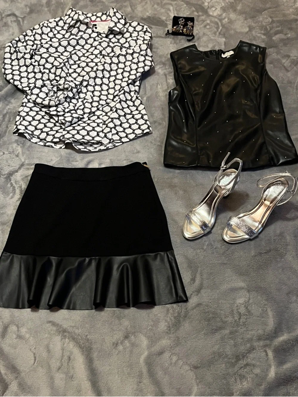 Michael Kors Black A-Line Skirt with Faux Leather Ruffle Hem